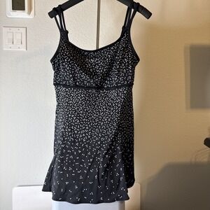 Inches Away Swimsuit One Piece Swim Dress Black & White Polka Dot Size 16